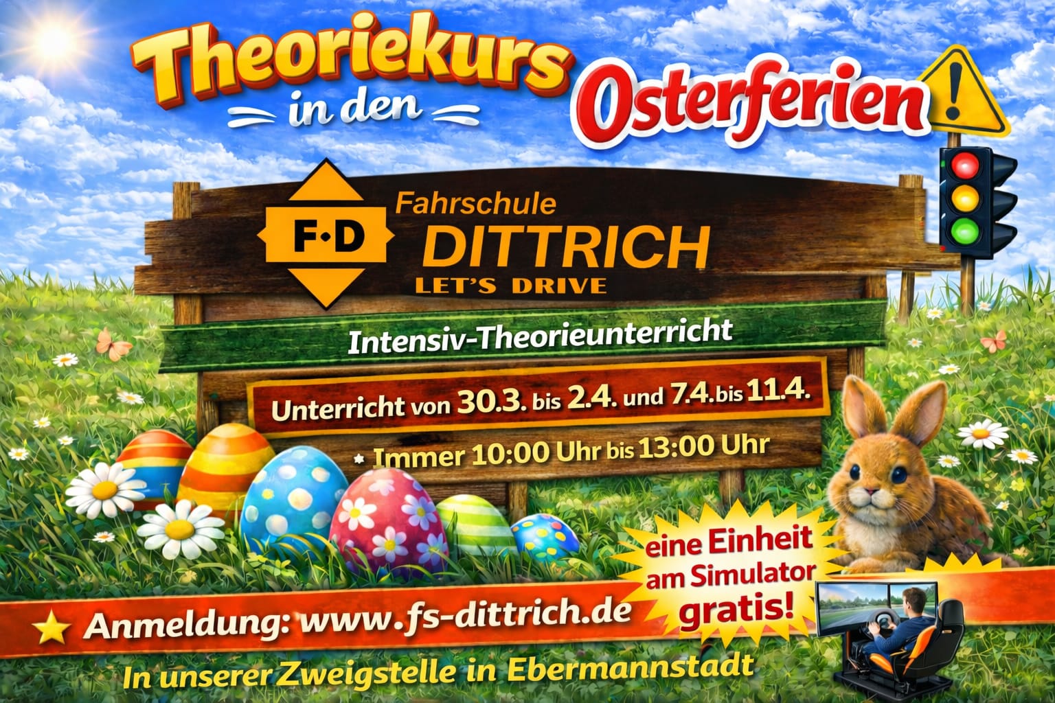 Werbung Theorie Ostern 2026 Werbung für kompakten Theoriekurs in den Osterferien Fahrshcule Dittrich Ebermannstadt