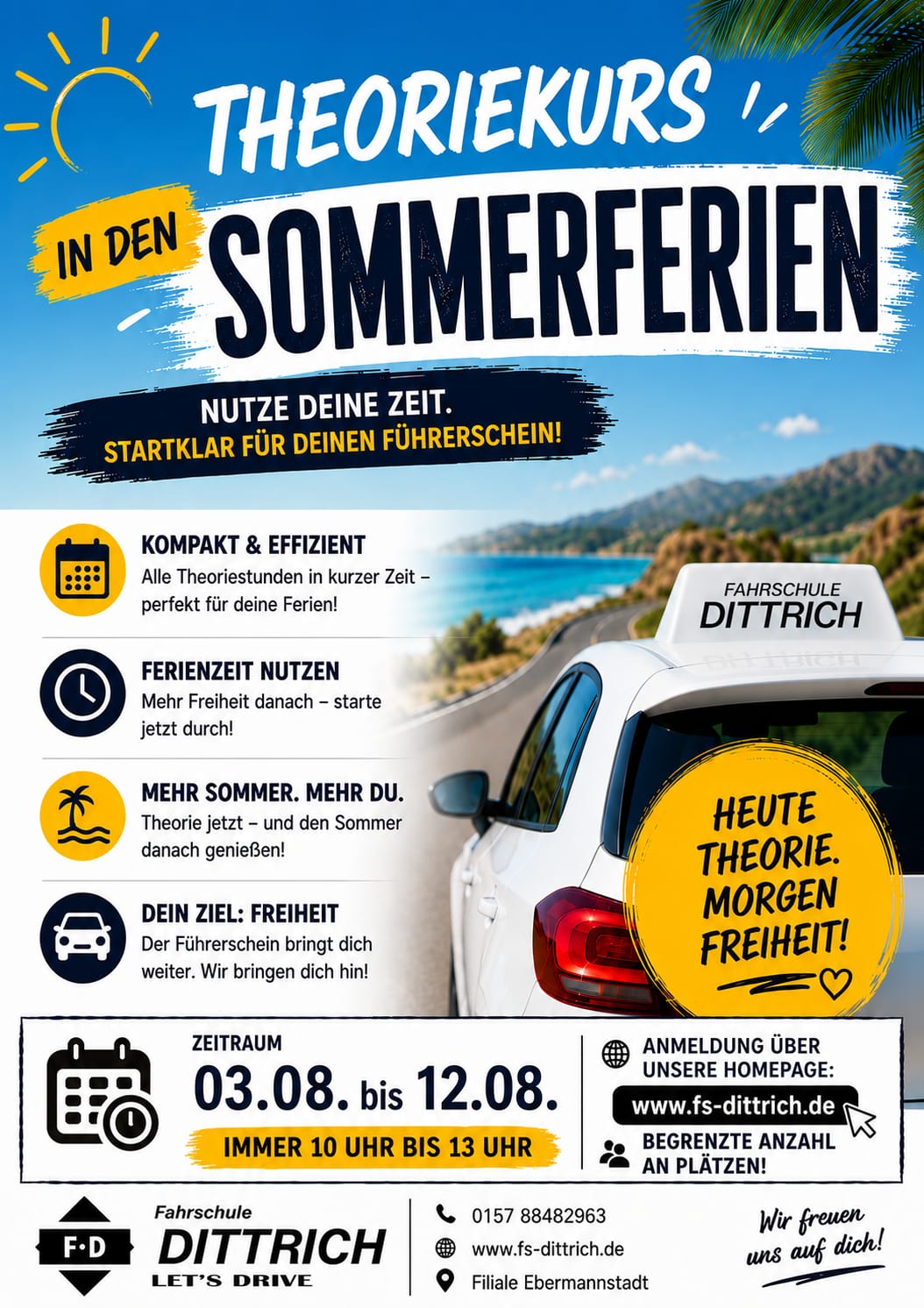 Sommerferien-Fahrschule 2026 FS Dittrich Werbeplakat für Fahrschule Dittrich Sommerferien Fahrschule 2026